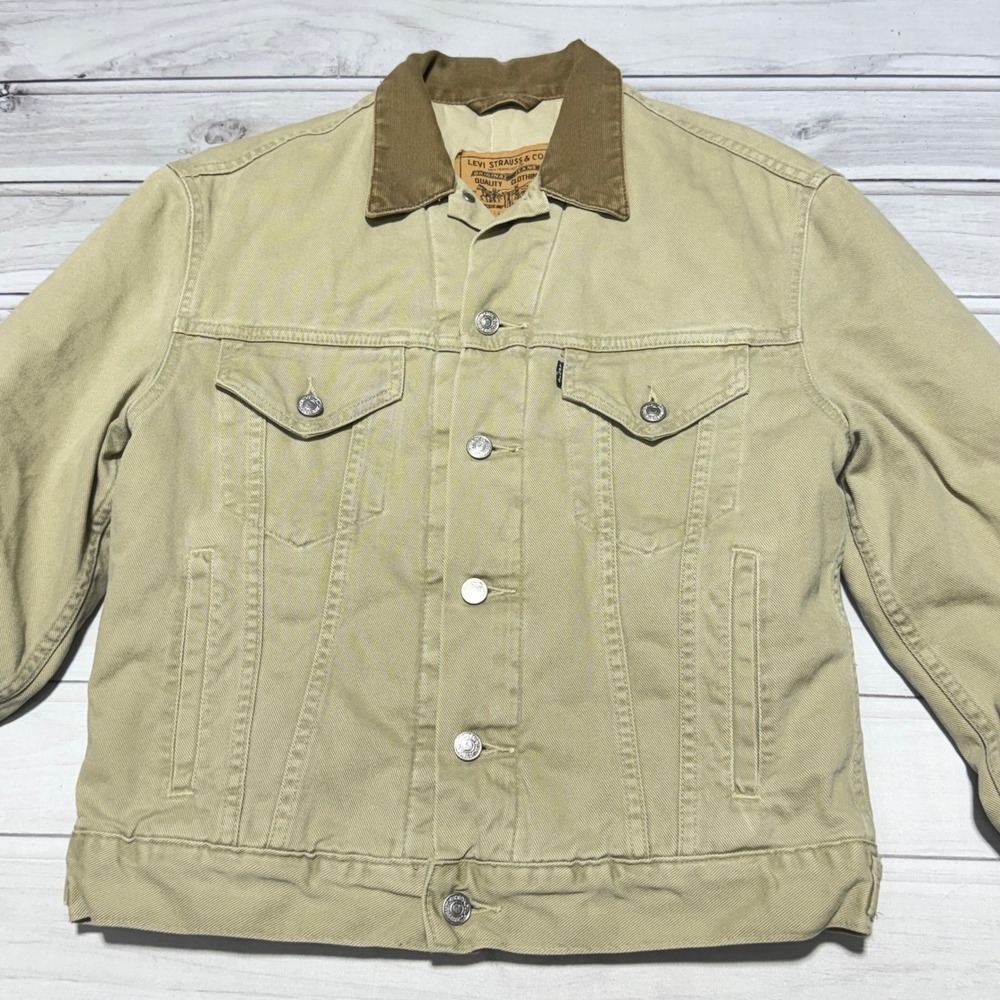 Levis Trucker Jacket Sm Tan Corduroy Collar Black Tab 70614 VTG 90s 80s Levi's